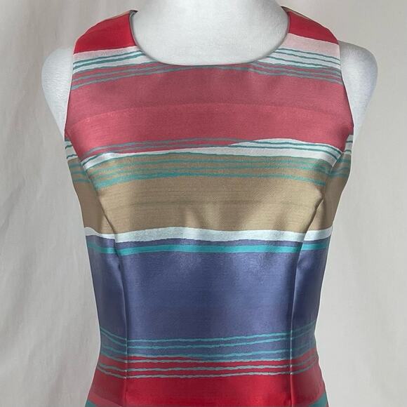 Sara Campbell Pink Red Teal Satin Striped Party Event Dress NWOT Size 6 - Picture 3 of 14